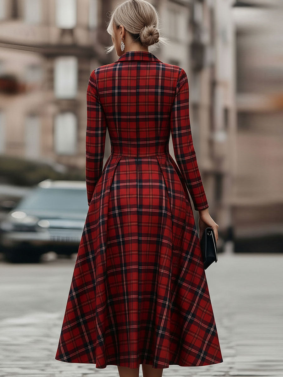 Muse & Valeur | Elegant Long Sleeve Plaid Dress - Perfect Blend Of Classic And Contemporary