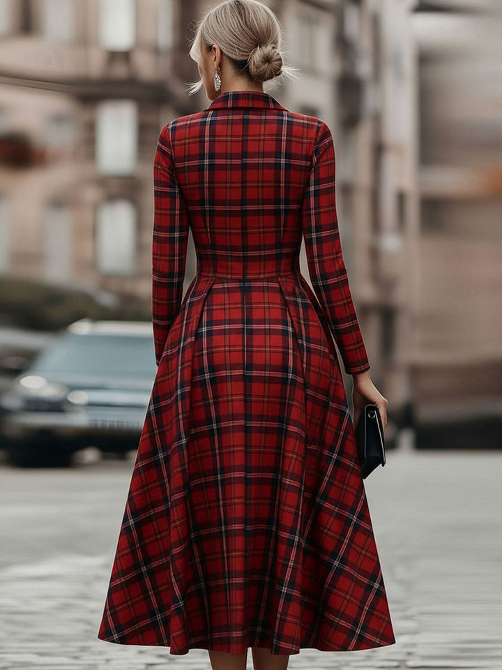 Muse & Valeur | Elegant Long Sleeve Plaid Dress - Perfect Blend Of Classic And Contemporary