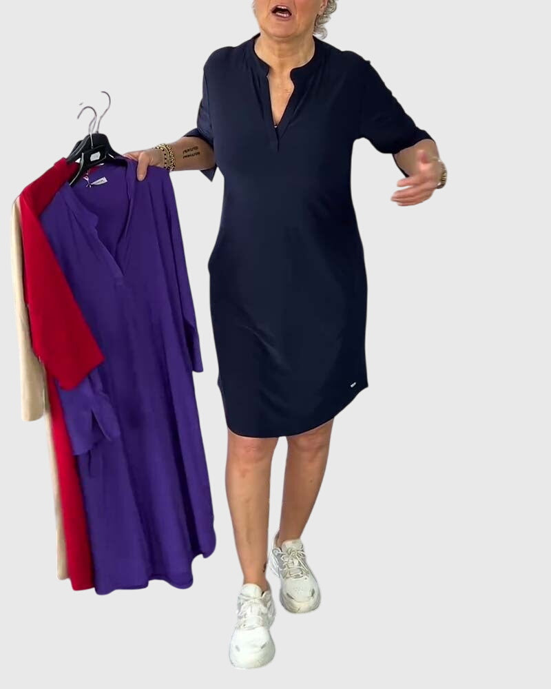 Muse and Valeur | Solid V-Neck Dress