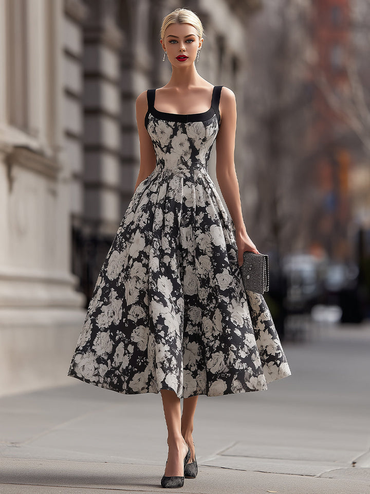 Muse & Valeur | Square Neck Floral A-Line Maxi Dress