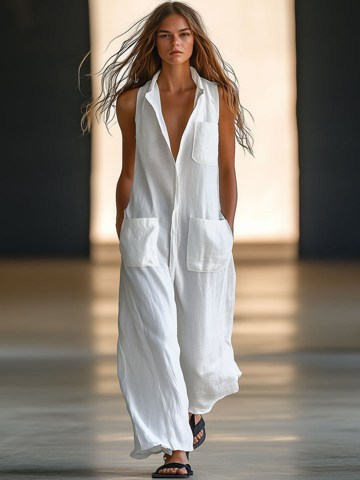 Muse & Valeur | White Retro Loose Casual Jumpsuit