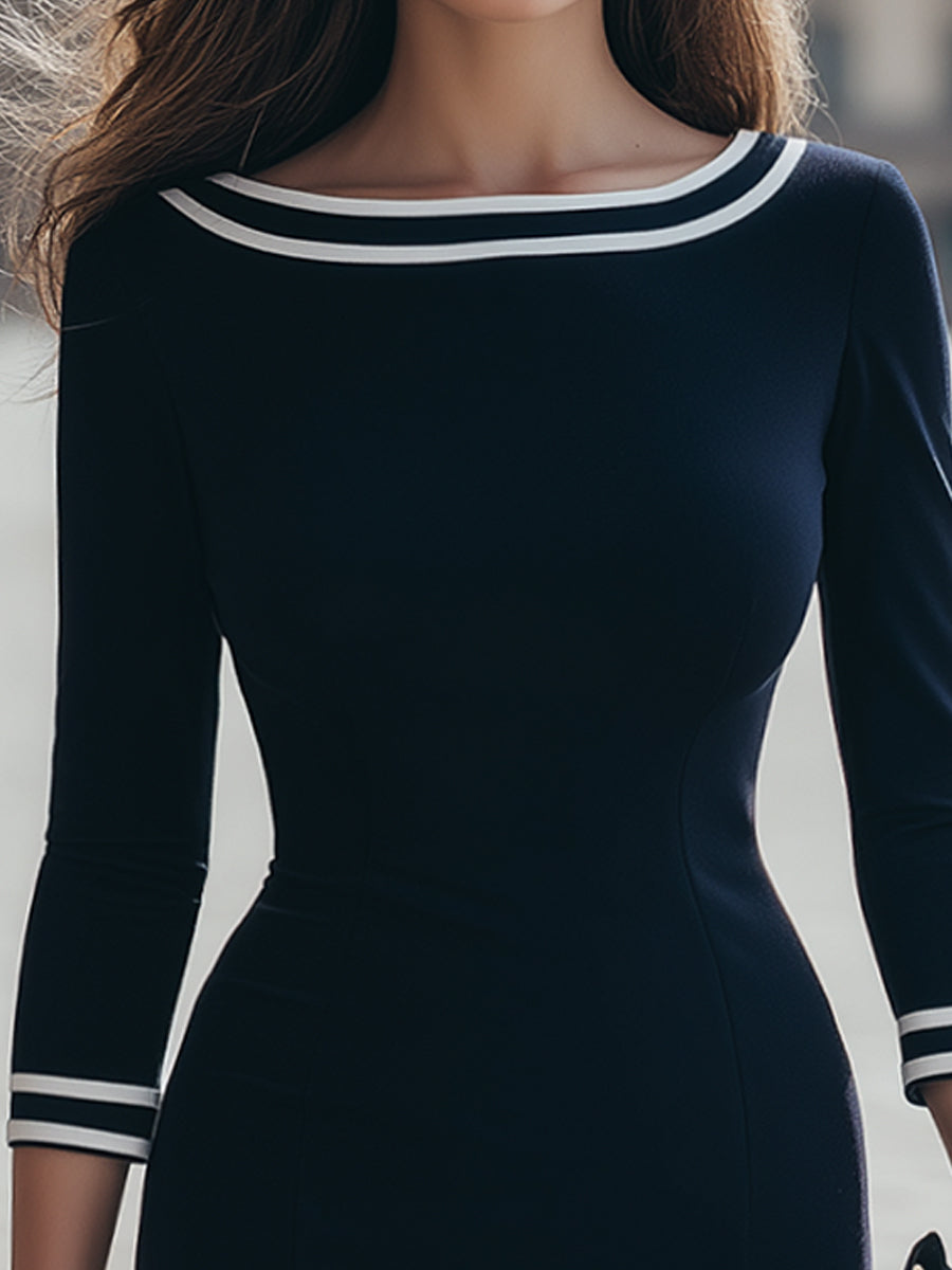 Muse & Valeur | Elegant Contrast Trim Bodycon Dress