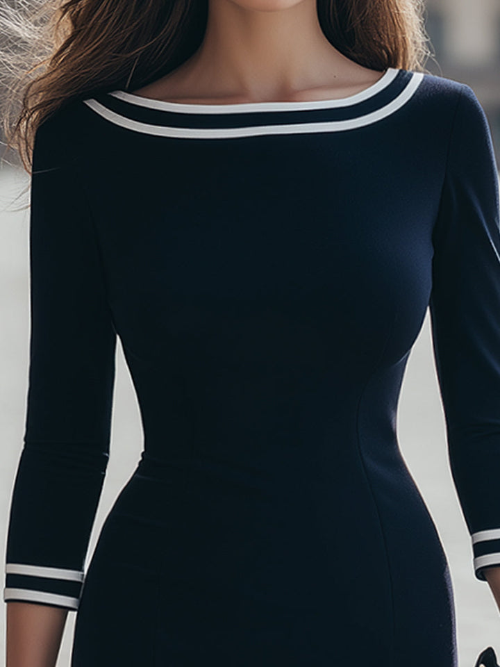 Muse & Valeur | Elegant Contrast Trim Bodycon Dress