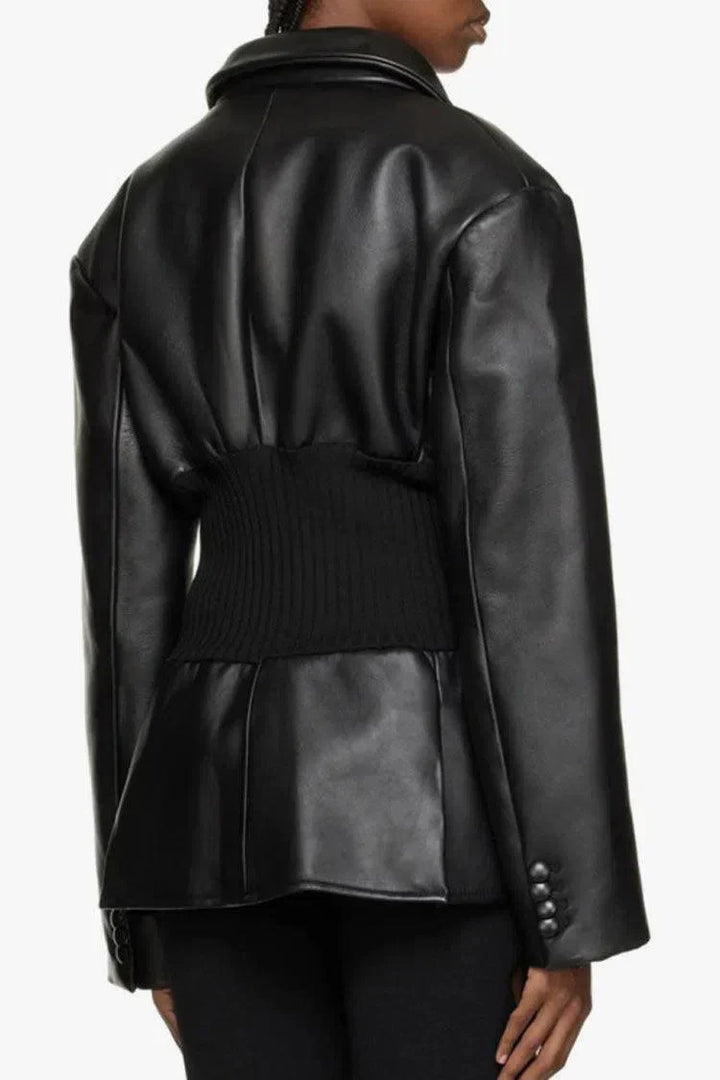 Muse and Valeur | Ribbed Knit Panels Faux Leather Jacket