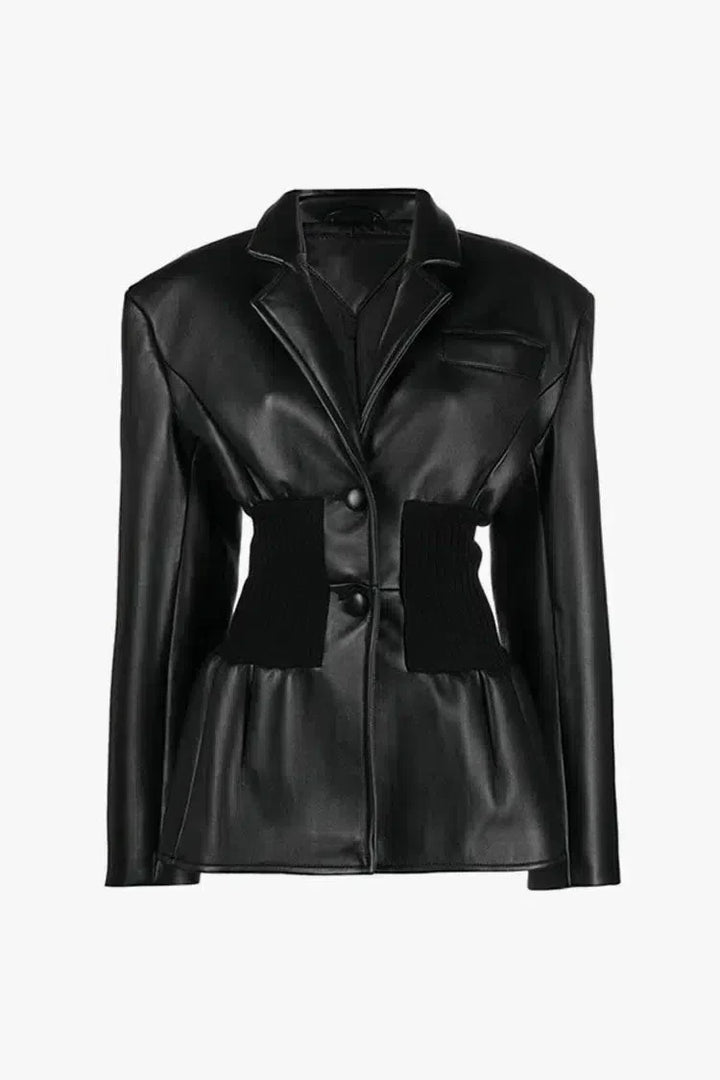 Muse and Valeur | Ribbed Knit Panels Faux Leather Jacket