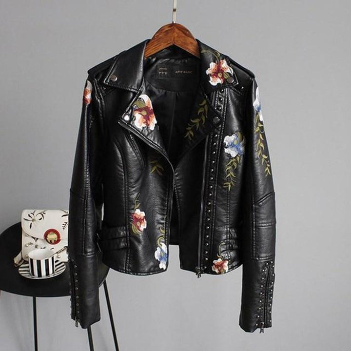 Muse and Valeur | Women's Floral Zip-up Biker Jacket