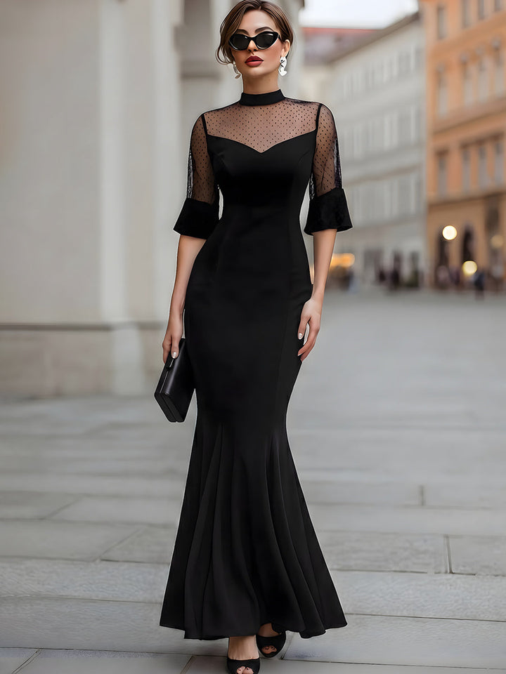 Muse & Valeur | Polka Dot Mesh Mermaid Evening Gown