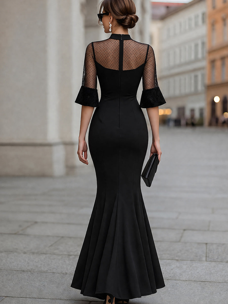 Muse & Valeur | Polka Dot Mesh Mermaid Evening Gown