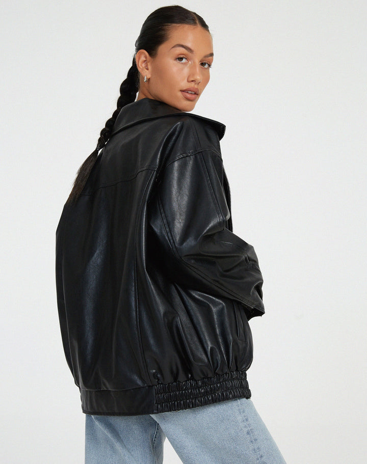Muse and Valeur | Women’s Oversized Leather Bomber Jacket