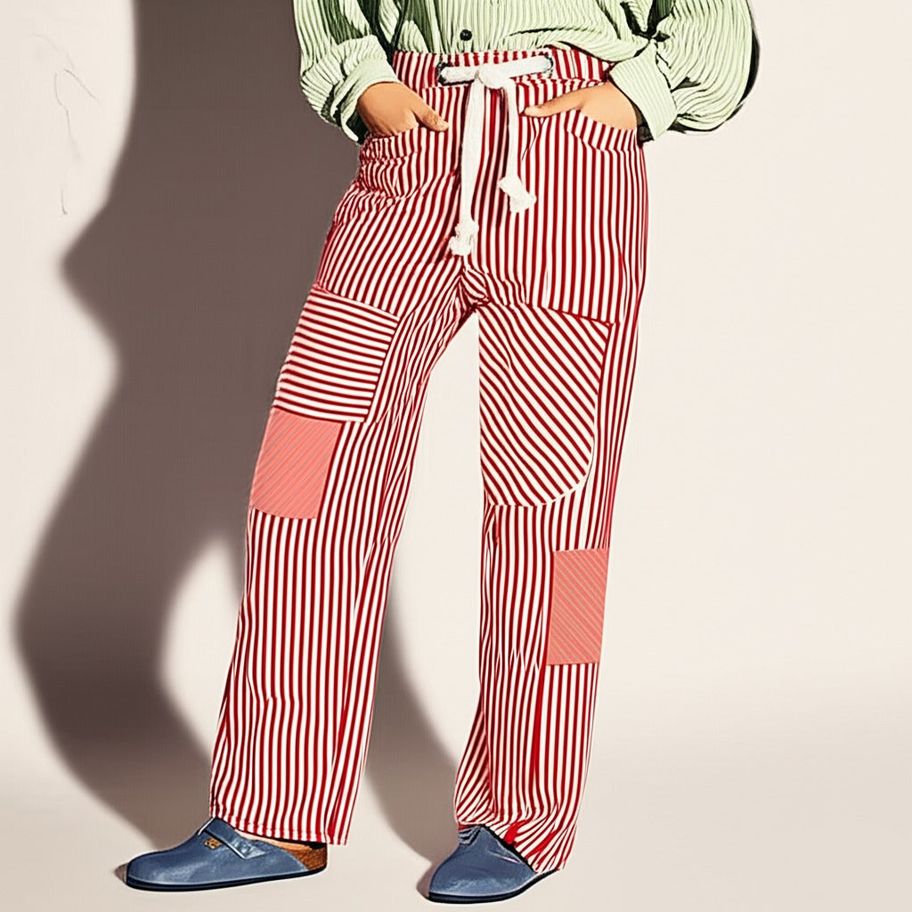 Muse & Valeur | Stripe Pant for Women in Lightweight Fabric, Relaxed Fit, Navy