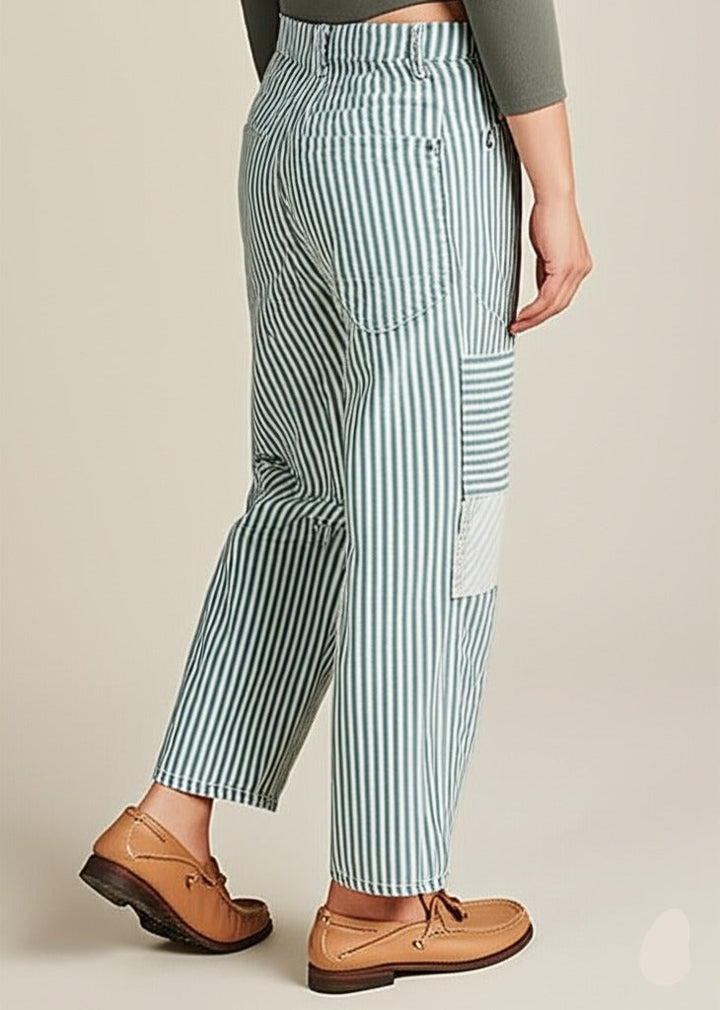 Muse & Valeur | Stripe Pant for Women in Lightweight Fabric, Relaxed Fit, Navy