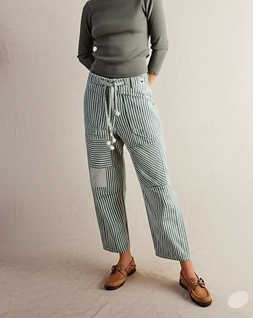 Muse & Valeur | Stripe Pant for Women in Lightweight Fabric, Relaxed Fit, Navy