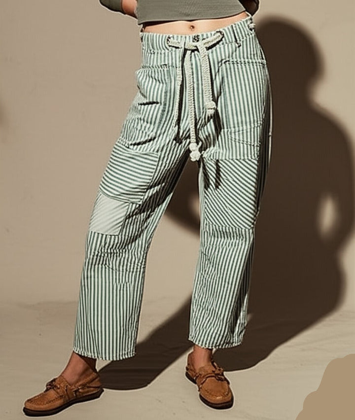 Muse & Valeur | Stripe Pant for Women in Lightweight Fabric, Relaxed Fit, Navy