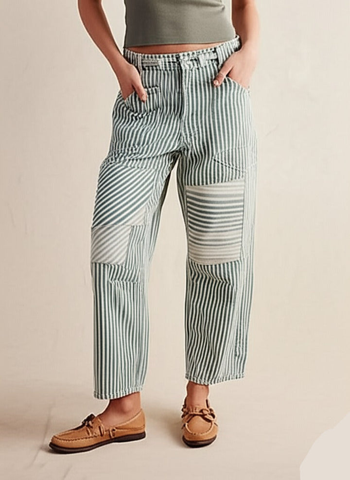 Muse & Valeur | Stripe Pant for Women in Lightweight Fabric, Relaxed Fit, Navy