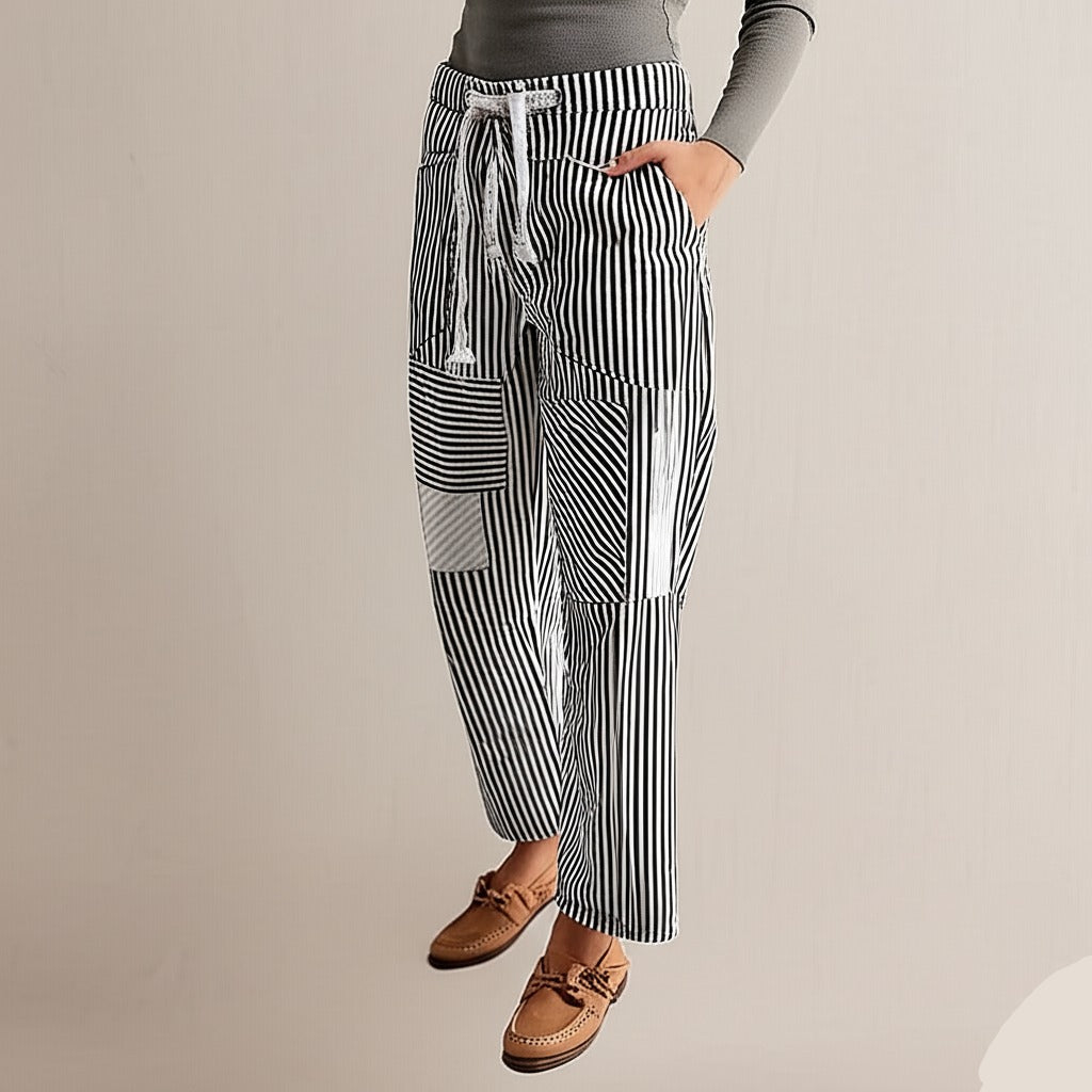 Muse & Valeur | Stripe Pant for Women in Lightweight Fabric, Relaxed Fit, Navy