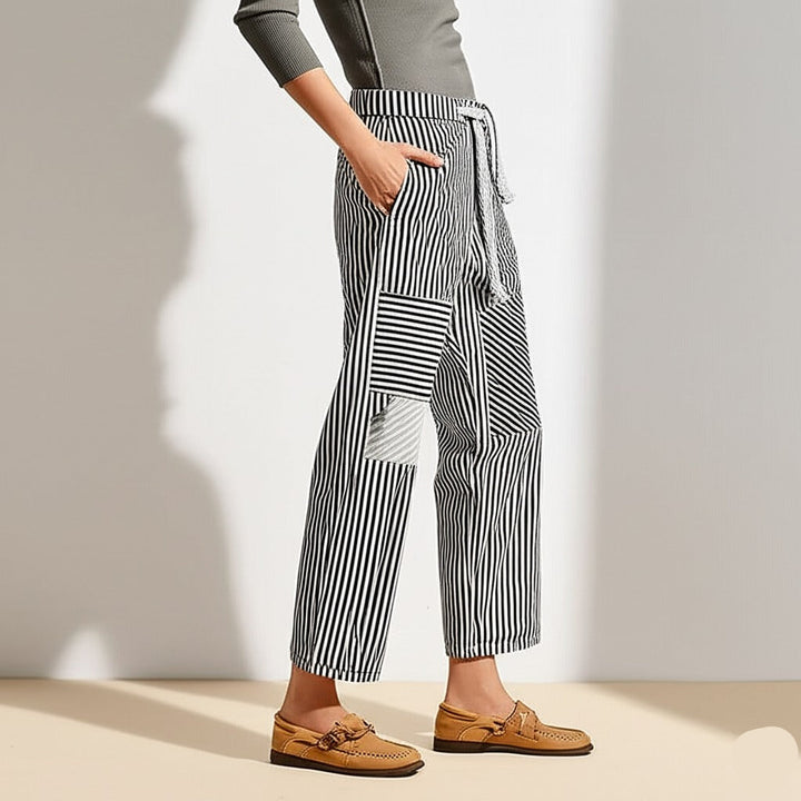 Muse & Valeur | Stripe Pant for Women in Lightweight Fabric, Relaxed Fit, Navy