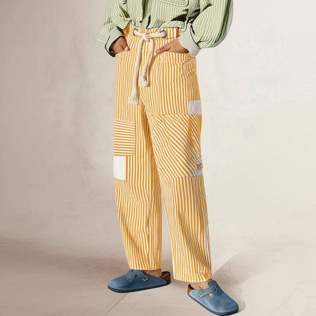 Muse & Valeur | Stripe Pant for Women in Lightweight Fabric, Relaxed Fit, Navy