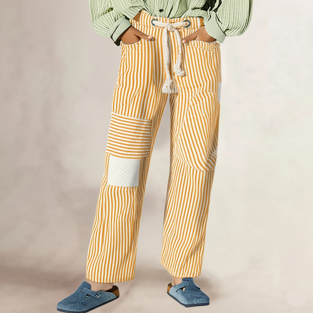 Muse & Valeur | Stripe Pant for Women in Lightweight Fabric, Relaxed Fit, Navy