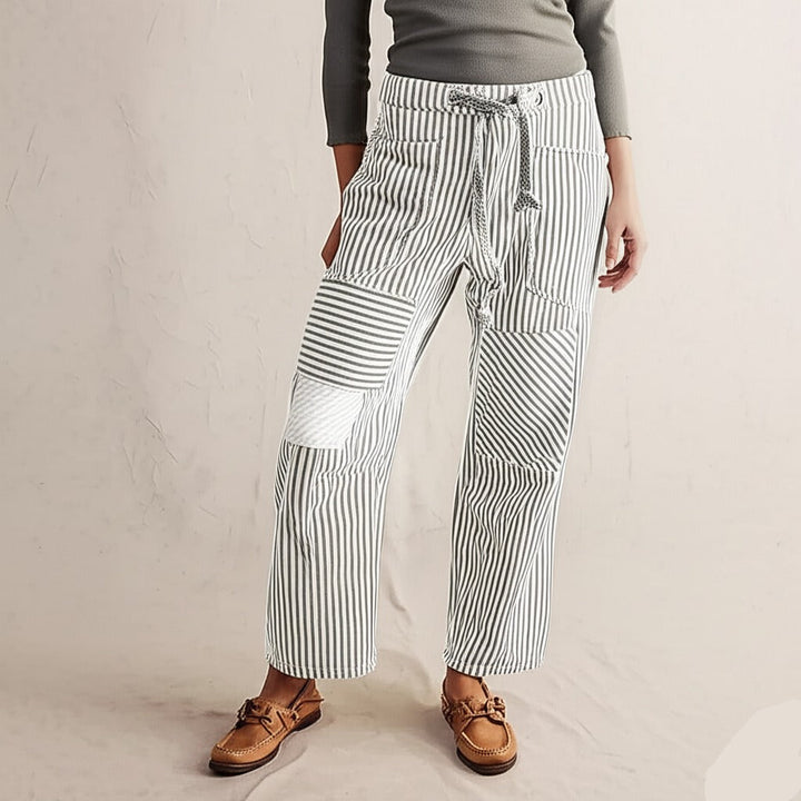 Muse & Valeur | Stripe Pant for Women in Lightweight Fabric, Relaxed Fit, Navy