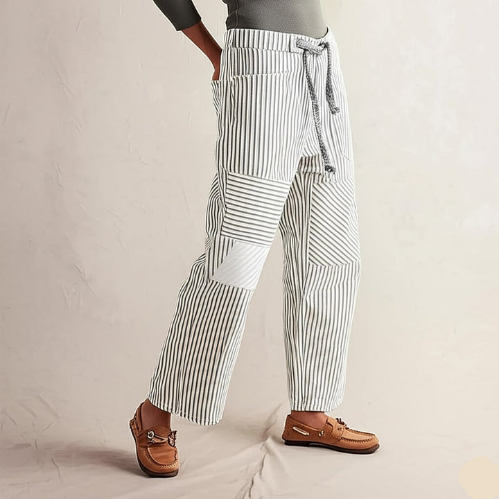 Muse & Valeur | Stripe Pant for Women in Lightweight Fabric, Relaxed Fit, Navy