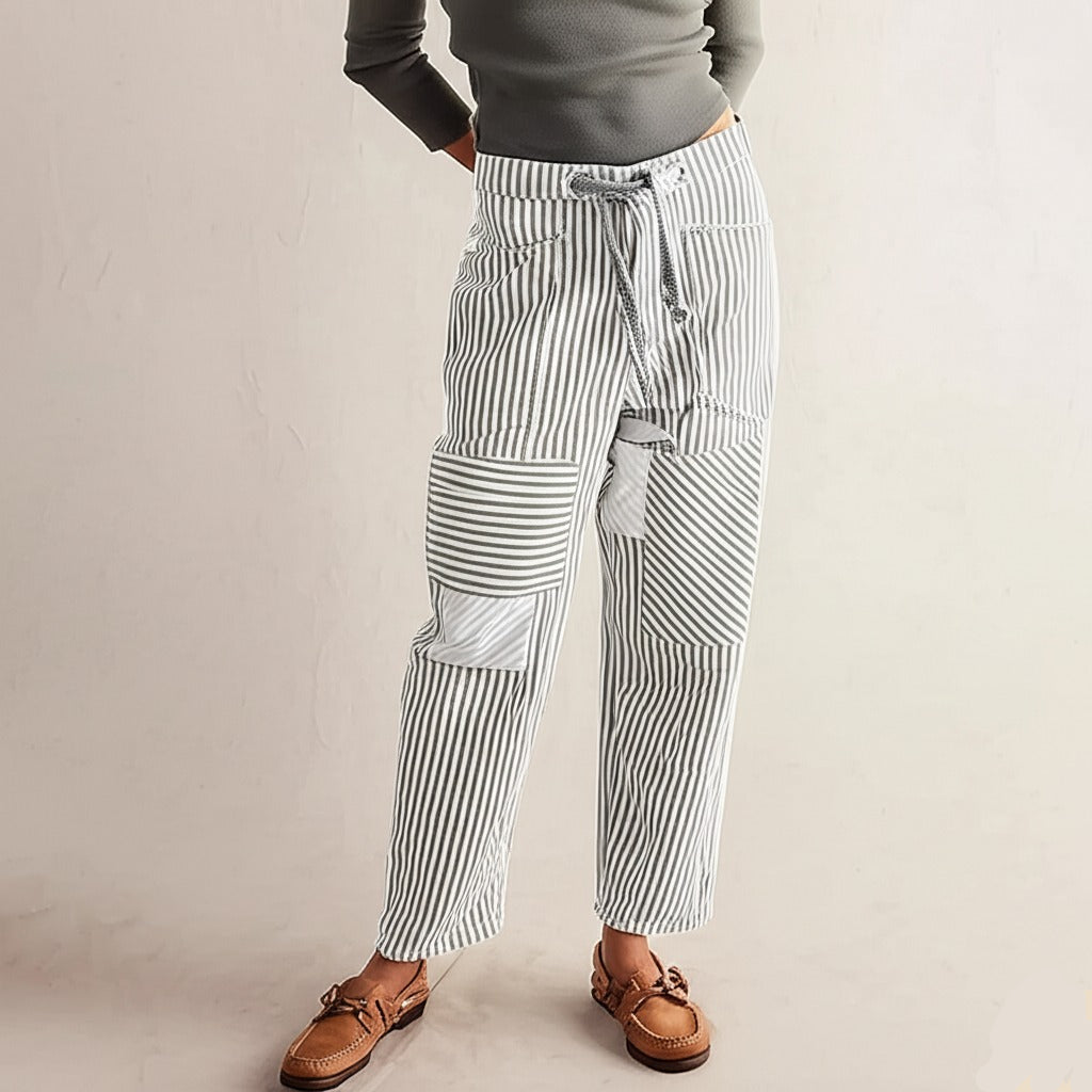 Muse & Valeur | Stripe Pant for Women in Lightweight Fabric, Relaxed Fit, Navy