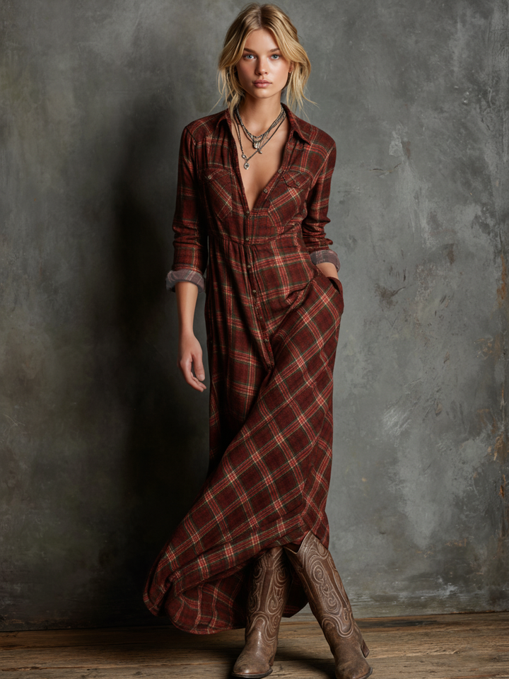 Muse and Valeur | Plaid Lapel Single-Breasted Maxi Dress