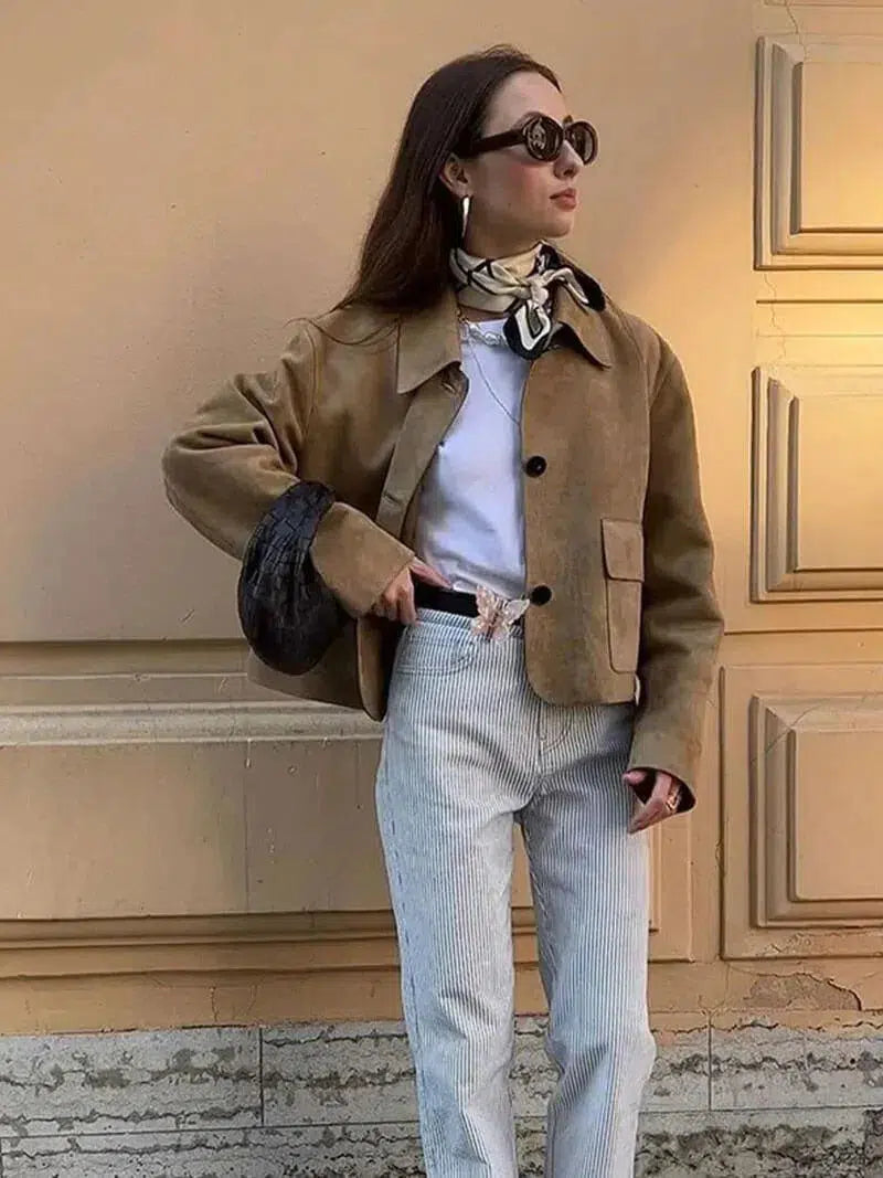 Muse and Valeur | Cropped Faux Suede Jacket
