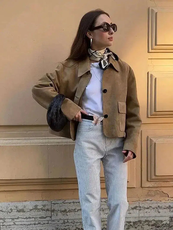 Muse and Valeur | Cropped Faux Suede Jacket