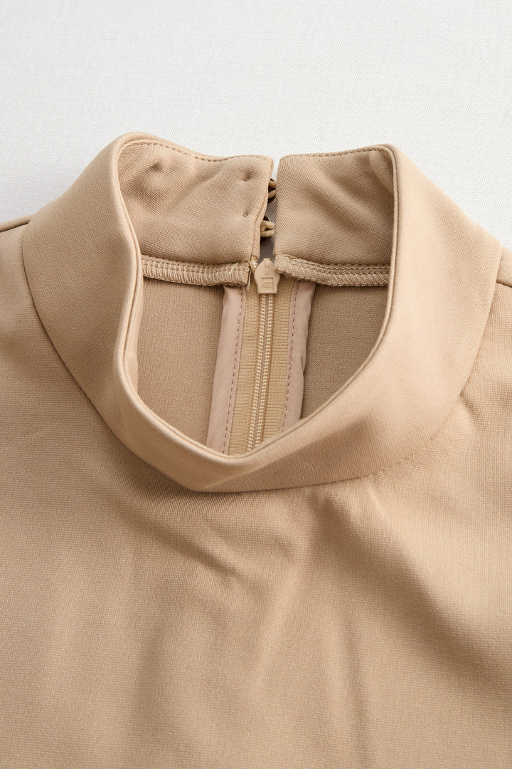 Muse & Valeur | Sophisticated Beige Belted Dress