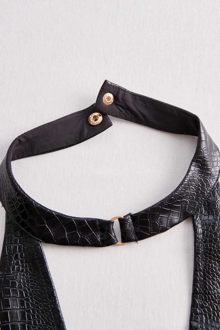 Muse & Valeur | Chic Croc-Effect Faux Leather Halter Mini Dress