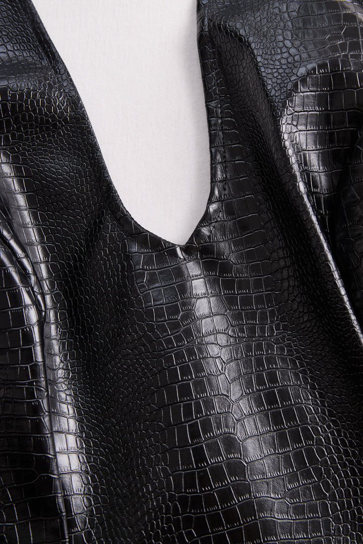 Muse & Valeur | Chic Croc-Effect Faux Leather Halter Mini Dress