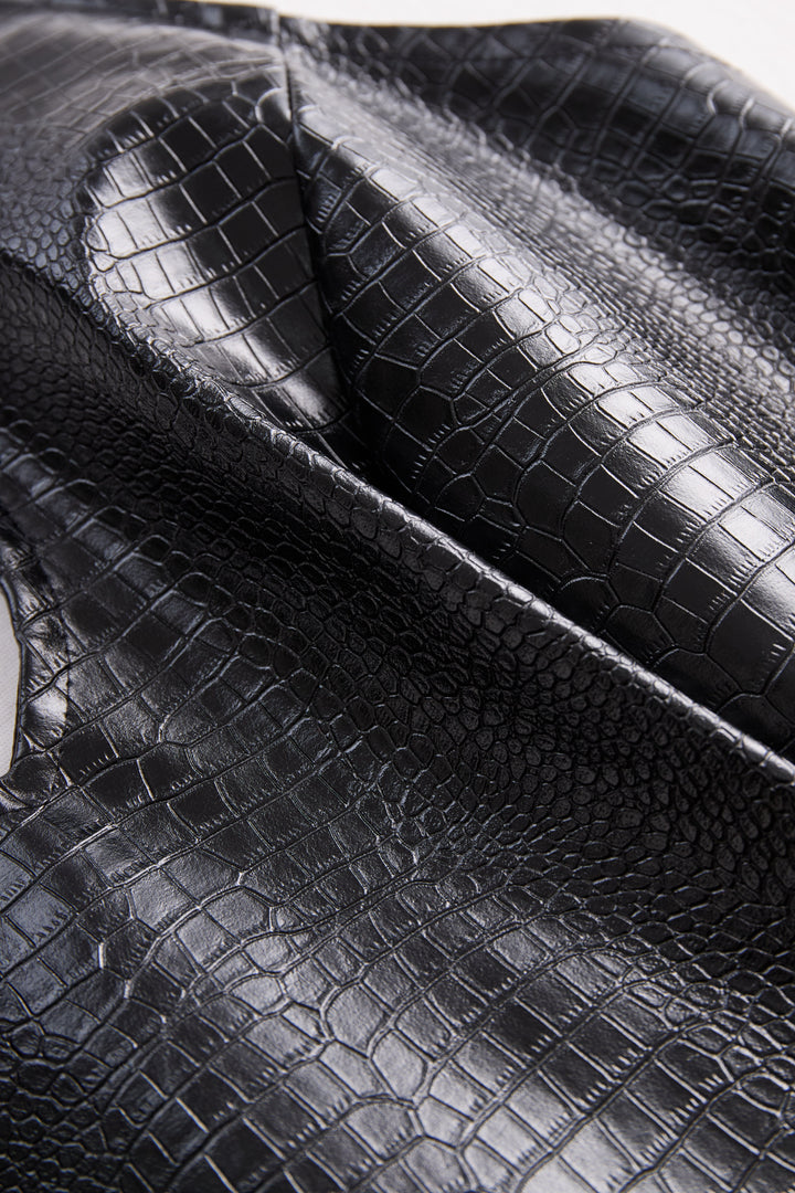 Muse & Valeur | Chic Croc-Effect Faux Leather Halter Mini Dress