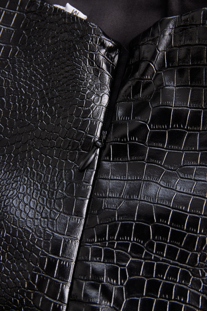 Muse & Valeur | Chic Croc-Effect Faux Leather Halter Mini Dress