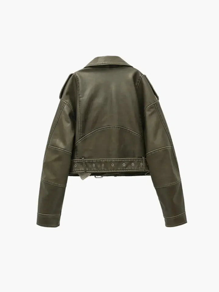 Muse and Valeur | Cropped Fitted Belted Biker Jacket