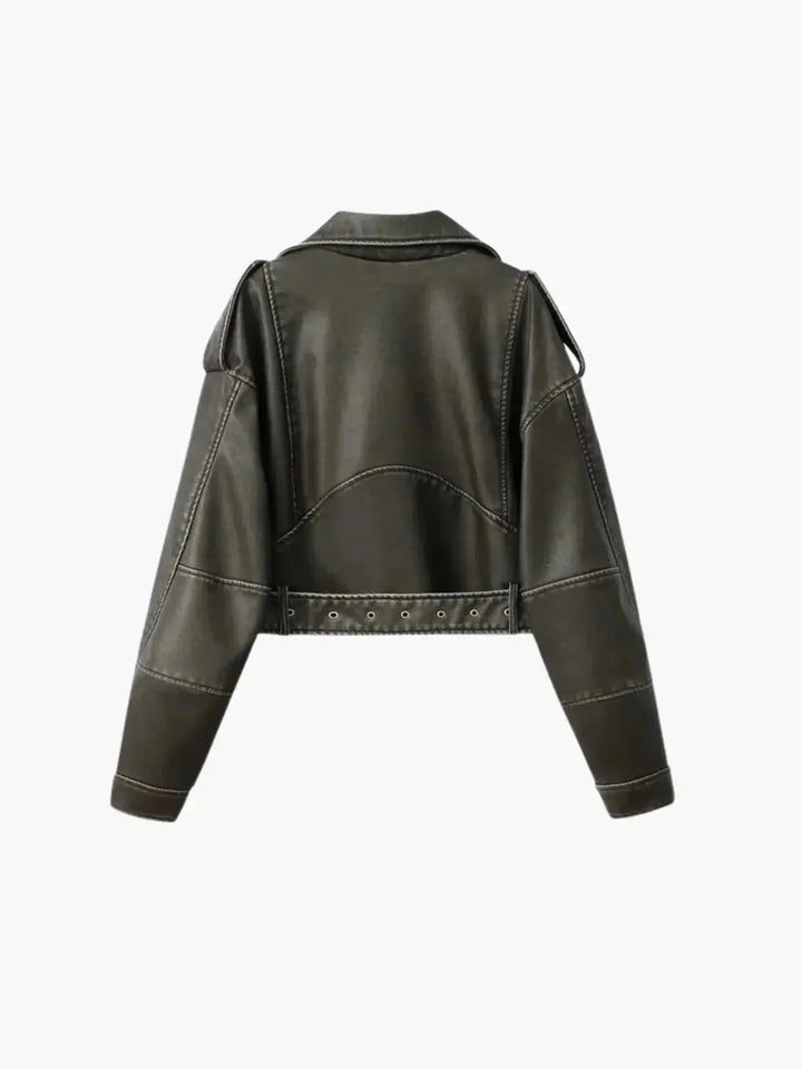 Muse and Valeur | Cropped Fitted Belted Biker Jacket