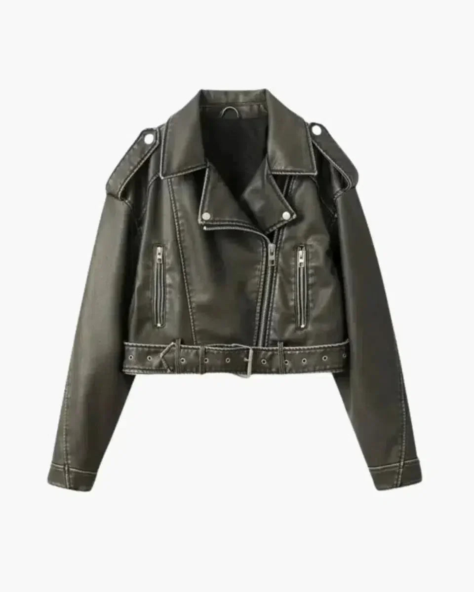 Muse and Valeur | Cropped Fitted Belted Biker Jacket