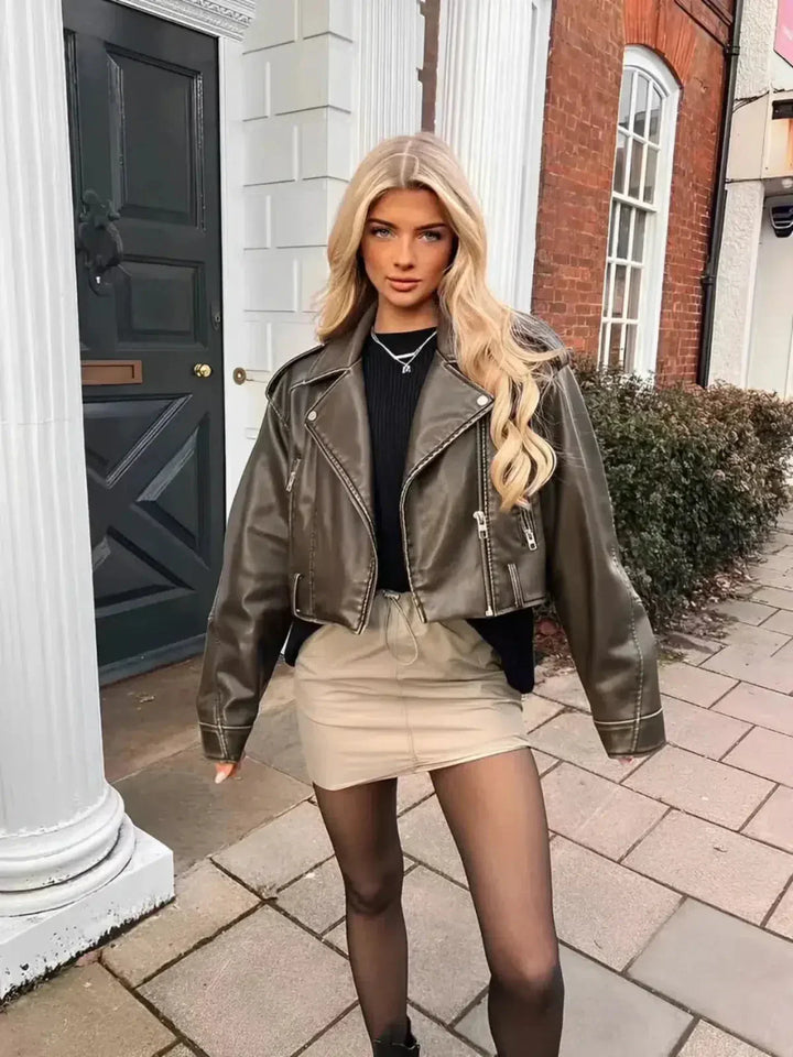 Muse and Valeur | Cropped Fitted Belted Biker Jacket