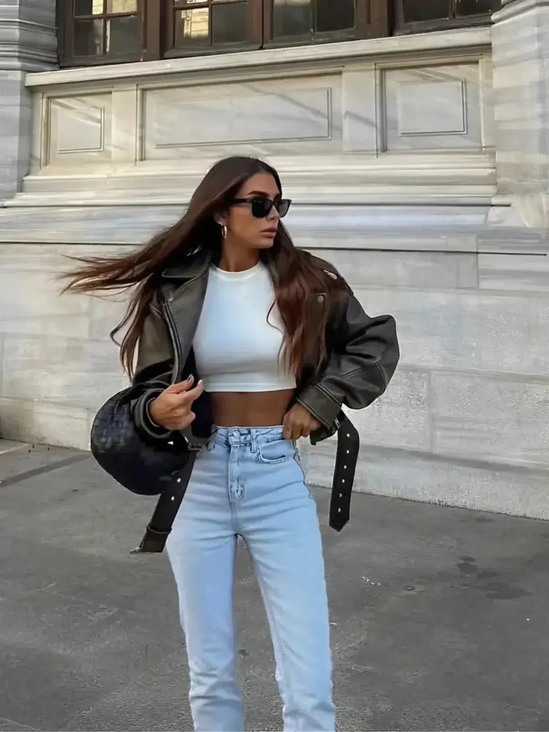 Muse and Valeur | Cropped Fitted Belted Biker Jacket