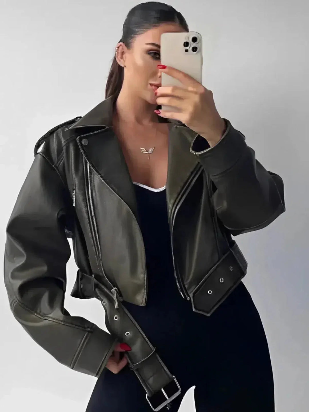 Muse and Valeur | Cropped Fitted Belted Biker Jacket