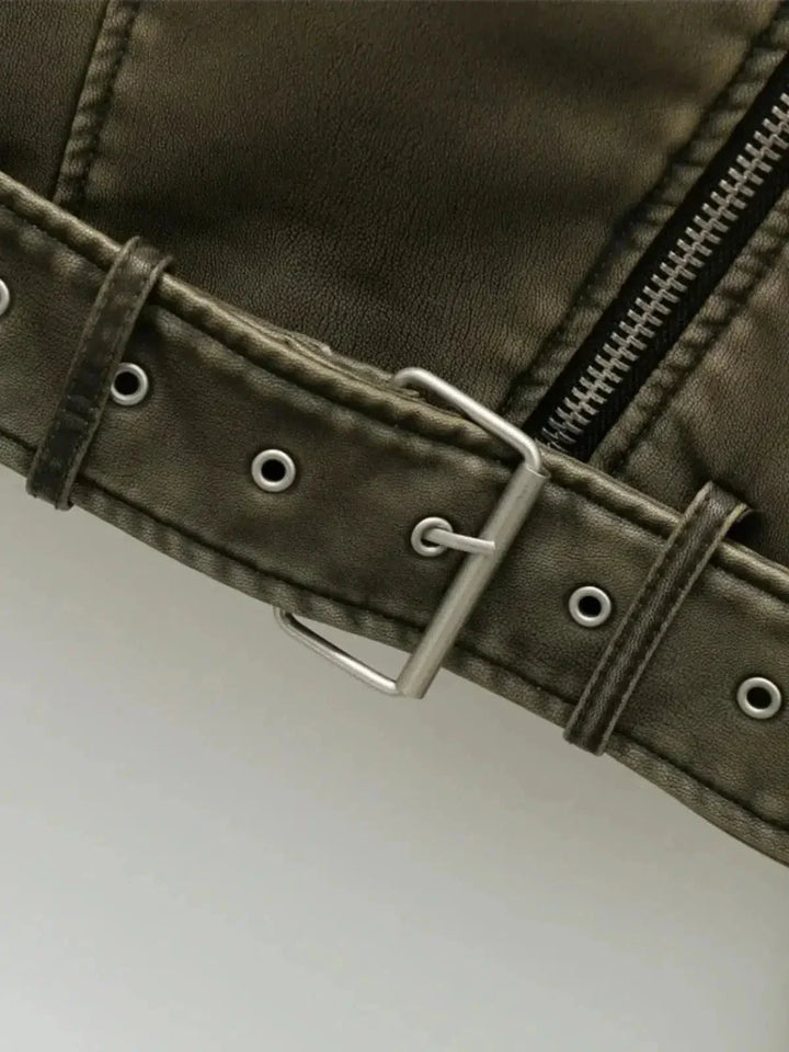 Muse and Valeur | Cropped Fitted Belted Biker Jacket