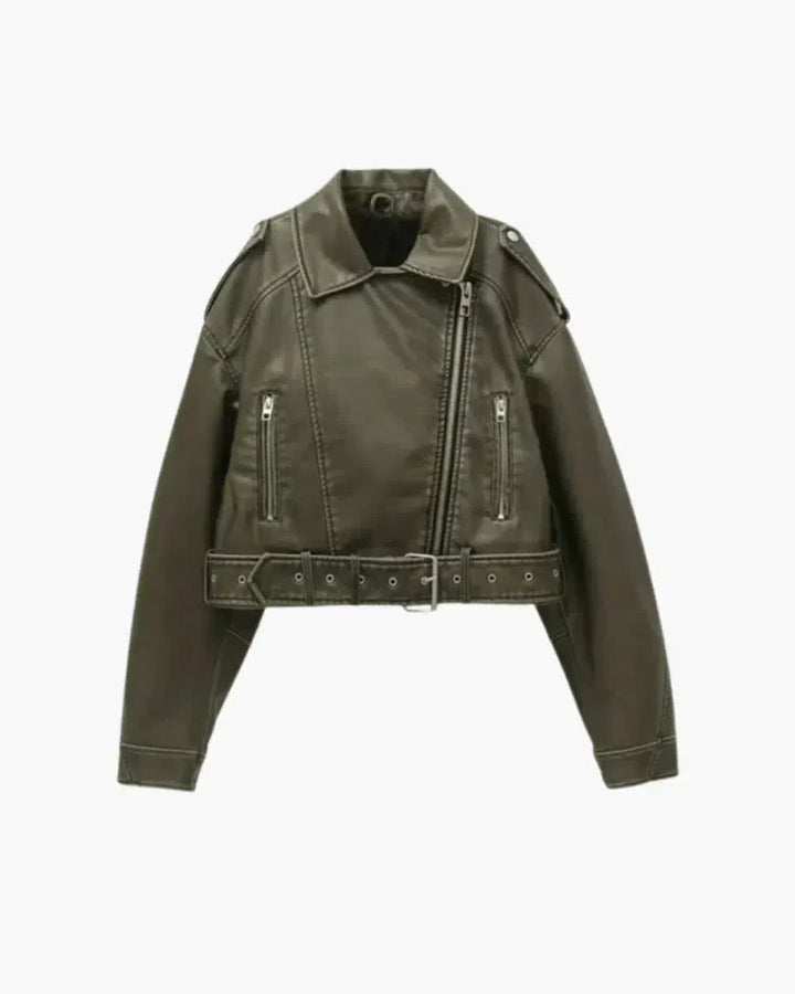 Muse and Valeur | Cropped Fitted Belted Biker Jacket
