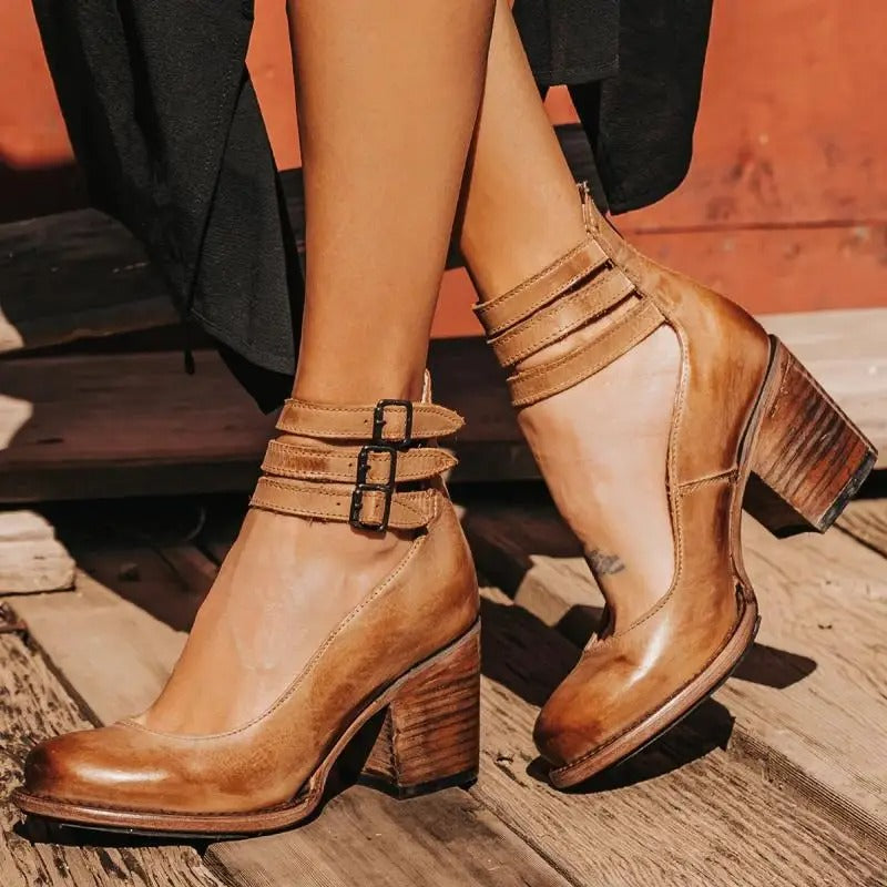 Muse & Valeur | Vintage Summer Heels for Women, Ankle Strap, Closed Toe