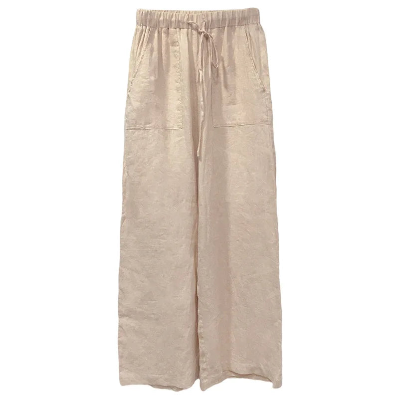 Muse & Valeur | Linen Straight Pants for Women with Drawstring