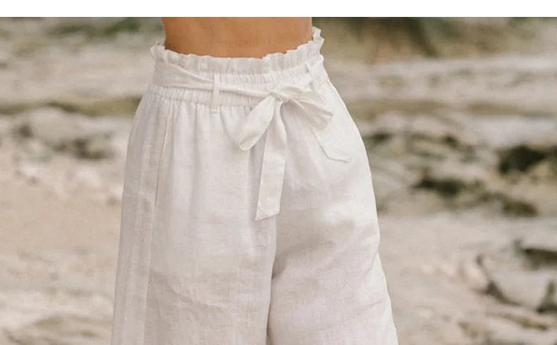 Muse & Valeur | Linen Wide Leg Pant for Women in Ruffle Style