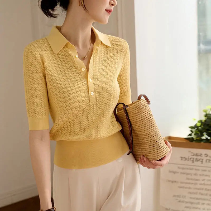 Muse and Valeur | Ribbed Knit Polo Blouse