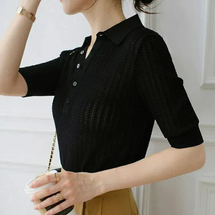 Muse and Valeur | Ribbed Knit Polo Blouse