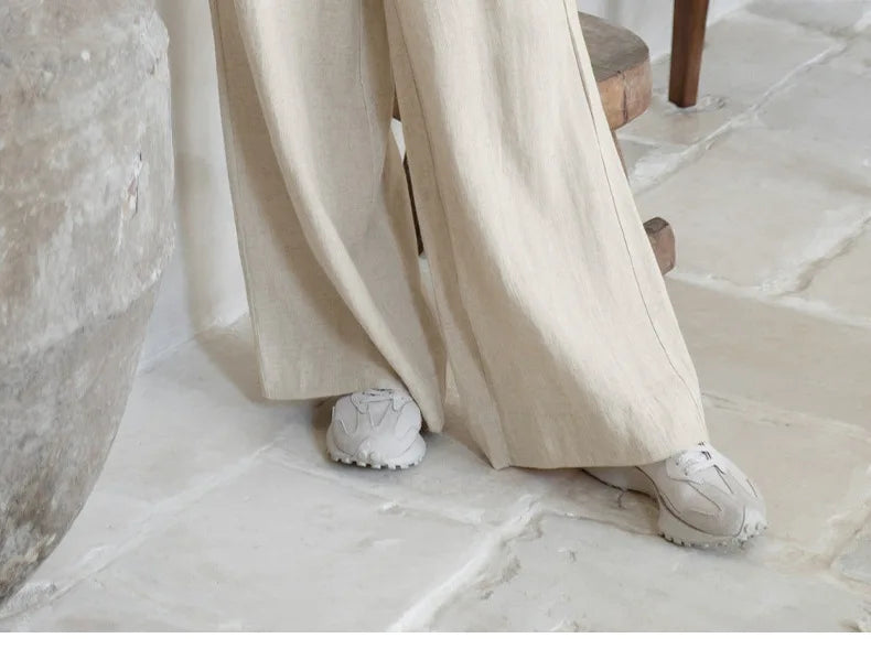 Muse & Valeur | Linen Wide Leg Pant for Women in Ruffle Style