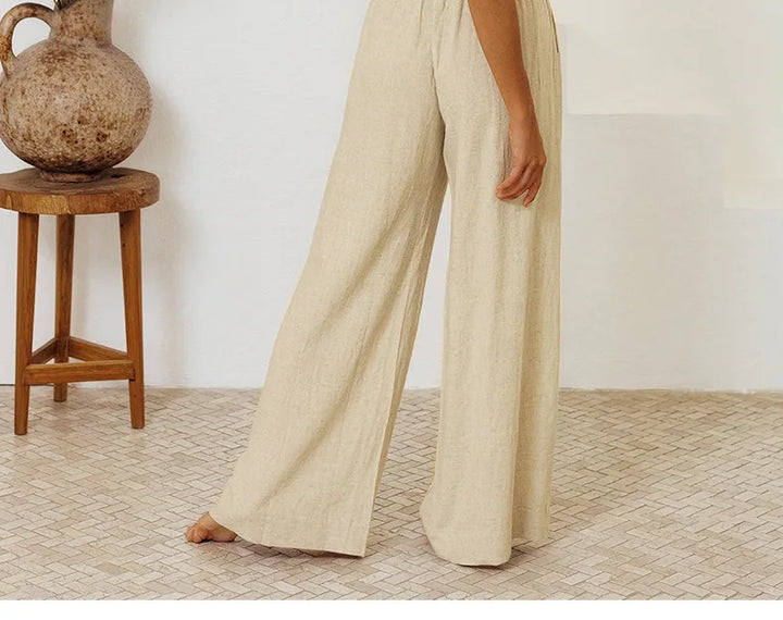 Muse & Valeur | Linen Wide Leg Pant for Women in Ruffle Style