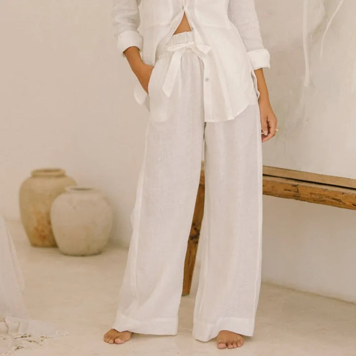 Muse & Valeur | Linen Wide Leg Pant for Women in Ruffle Style