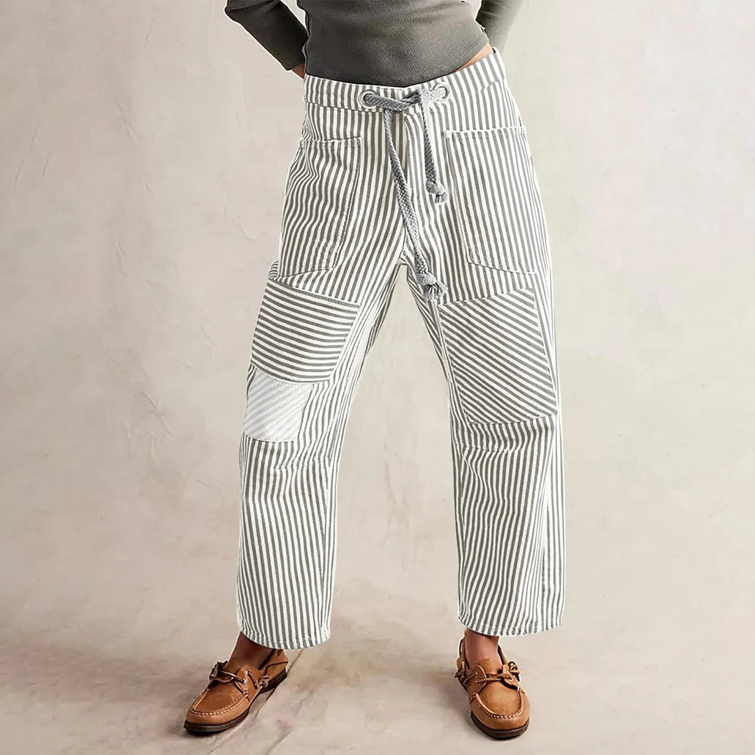 Muse & Valeur | Stripe Pant for Women in Lightweight Fabric, Relaxed Fit, Navy